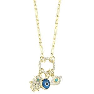 Gold Hamsa Evil Eye Charm Necklace 925